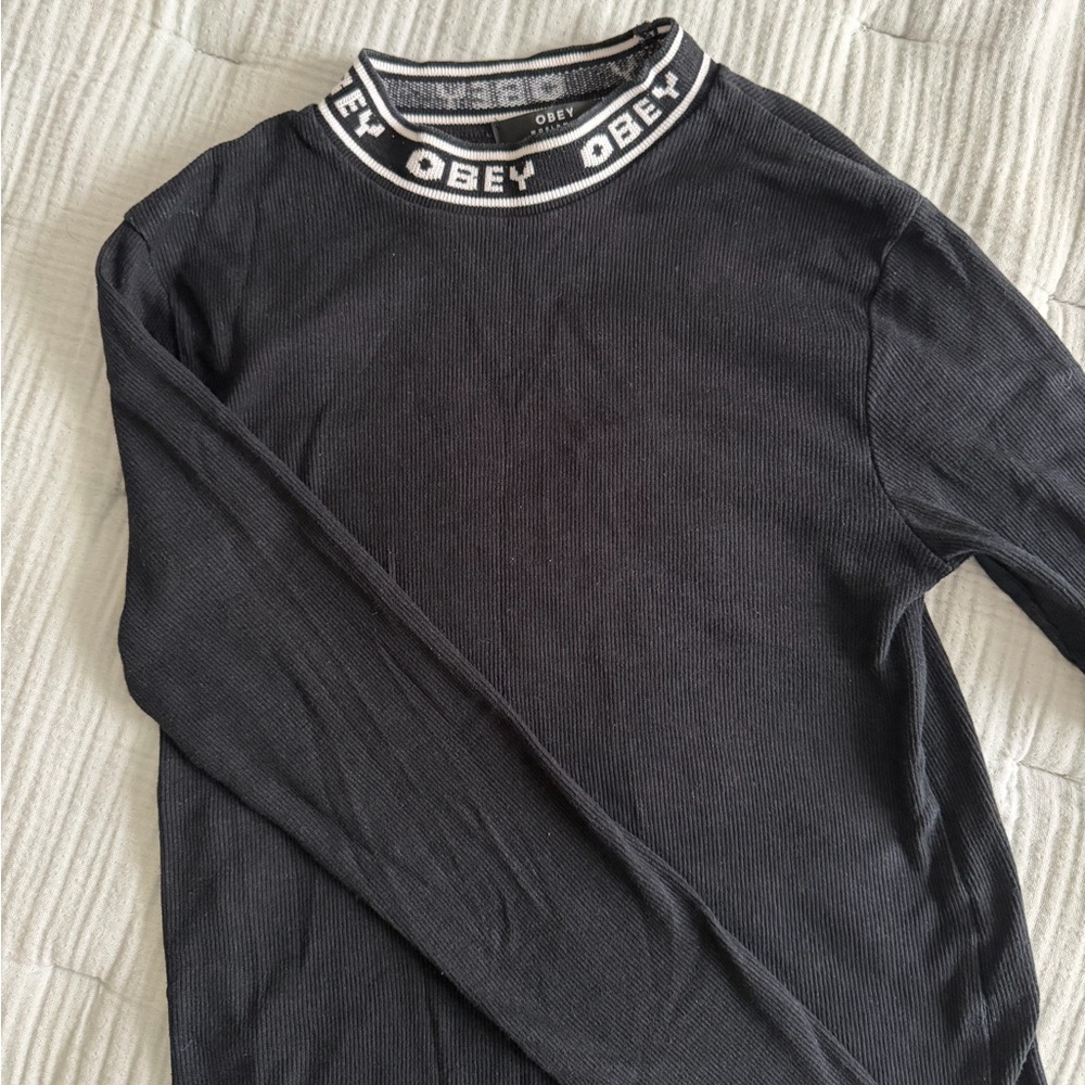 Obey Black Long Sleeve with Logo Collar